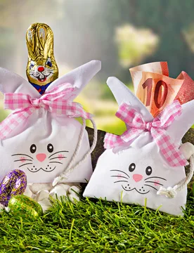 Geschenkbeutel „Hase“ mit rosa Schleifchen, 2er-Set - 3Pagen - FashionsVida
