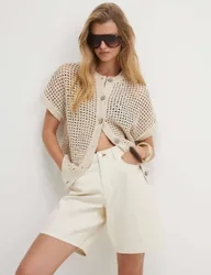 Pure Cotton Button Through Knitted Waistcoat Gold female