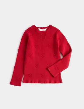 Heart Textured Knitted Top (2-10 Years) Bordeaux female - M&S - FashionsVida