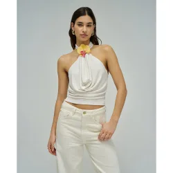Top con aplique floral de mujer