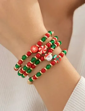 SHIXIN 4pcs/set Red Green Crystal Bead Chain Bracelet Women Cute Snowflake Snowman Elasticity Charm Bracelets Christmas Jewelry - Aliexpress - FashionsVida
