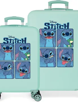 Juego de maletas (cabina y mediana) adorable stitch moods rígidas 91l en turquesa - Disney - FashionsVida