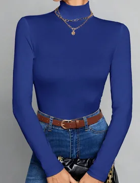 Top blanco de cuello alto y corte slim de color liso simple, adecuado para otoño e invierno, para mujeres altas Tall L - Shein - FashionsVida