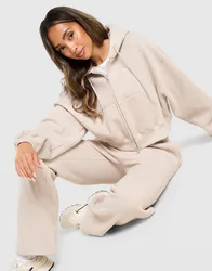 Studio Fleece Cropped Full-Zip Hoodie - Damen, Braun - female - Size: S
