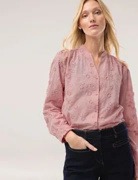 Bluse mit Blütenstickerei, #normale Größen, Farbe Rosa, 40, leicht und atmungsaktiv reine Baumwolle Damen - Walbusch - FashionsVida