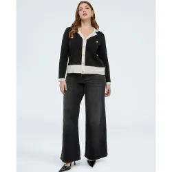 Chaqueta de mujer de punto fino con perfiles en contraste
