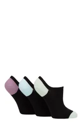 Women's 3 Pair Plain and Patterned Cotton Trainer Socks Black Purple / Light Blue / Green Heel & Toe 4-8 Ladies - Black - Size: Small