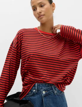 Pure Cotton Relaxed Top Red Mix female - M&S - FashionsVida