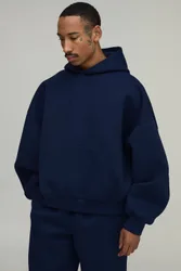 Herren Fledermausärmel Überkopf Scuba Kapuzenpullover Navy Größe XL