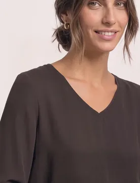 Langarm Shirt mit V-Neck und Strukturmix female Braun - Street One - FashionsVida