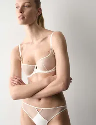 Black Label Satin & Mesh Wired Demi Cup Bra A-DD Ivory female