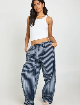 Womens Single Channel Stripe Barrel Trouser - Navy - Size 16 Uk - Boohoo - FashionsVida