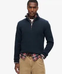 Superdry Herren Marineblau Klassischer Henley-Strickpullover aus Baumwolle, Größe: S
