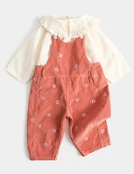Pack Pure Cotton Blouse & Dungarees Outfit (0 Mths-3 Yrs) Coral Female