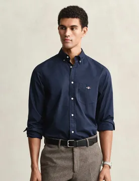 Regular Fit Pure Cotton Classic Poplin Shirt Navy male - Gant - FashionsVida