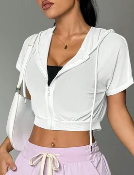 Chaqueta corta con capucha y cremallera de malla blanca transparente para mujer, estilo deportivo de verano, 1 pieza XS - Shein - FashionsVida