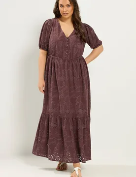 Women's Broderie Anglaise Tea Dress in Chocolate Size: 20 - Chocolate - Size: 20 - Yours - FashionsVida