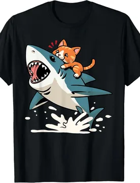Funny Cat Biting Shark Graphic Tee Kitten Print Short Sleeve O-Neck Cotton T-Shirt for Men - Aliexpress - FashionsVida