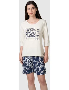 Pijama completo de mujer manga caída estampado gráfico frontal - Massana - FashionsVida
