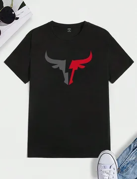 Camiseta de manga corta informal con estampado gráfico de toros para hombres, para salir XXL - Shein - FashionsVida