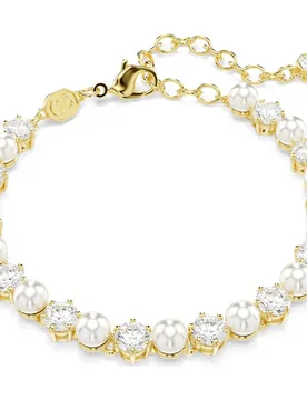 Bracciale Tennis Matrix, Crystal Pearl, Taglio Round, Bianco, Finitura oro 18K OS - Swarovski - FashionsVida