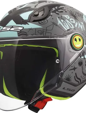 Casco Moto Jet Bambino OF622 FUNNY II SCRIBBLE Grigio Bl taglia S - LS2 - FashionsVida