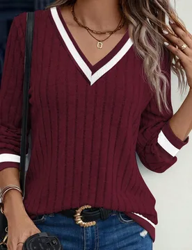 Sudadera de manga larga casual preppy versátil para uso diario con bloques de color para mujer, blanca, otoño, Día del Maestro, escuela S - Shein - FashionsVida