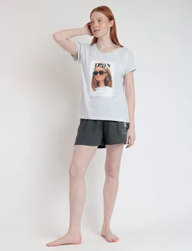 Pijama corto de mujer de punto vigoré con detalles bordados - Admas - FashionsVida