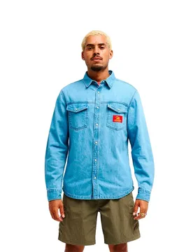 Camicia A Maniche Lunghe Bom Marley Uprising Stone Indigo L - Quiksilver - FashionsVida