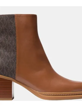 Botines Lex de mujer con combinación de estampado de logotipo chocolate con tacón bloque - MICHAEL Michael Kors - FashionsVida