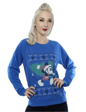 Women's Mickey Mouse Christmas Tree Sweatshirt in Blue Size: XL - Blue - Size: XL - Disney - FashionsVida