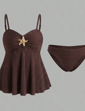 Bikini de cuello halter de talla grande hecho de tela ondulada, estilo minimalista maduro europeo y americano, traje de baño para vacaciones en la pl - Shein - FashionsVida