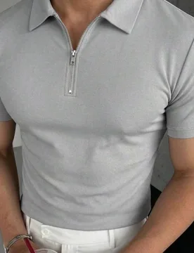 Camisa polo de manga corta con media cremallera ligera de verano para hombre, moda esencial L - Shein - FashionsVida