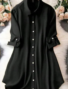 Vestido De Camisa De Manga Enrollable Con Botones Delanteros, Color Sólido L - Shein - FashionsVida