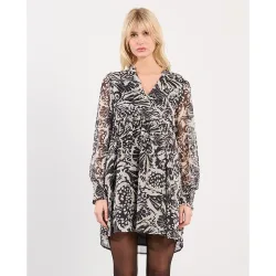 Vestido corto de manga larga con estampado