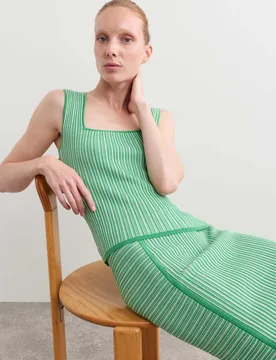 Striped Square Neck Knitted Vest Green Mix female - Jaeger - FashionsVida