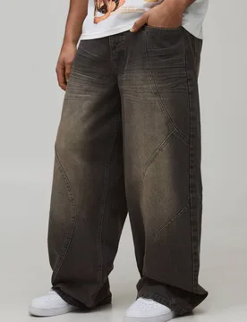 Herren Weite Jeans Hosen Mit Paneelen In Waschung Brown Größe 32R - boohooMAN - FashionsVida