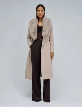 Abrigo de paño grace largo con pelo de mujer - Salsa Jeans - FashionsVida