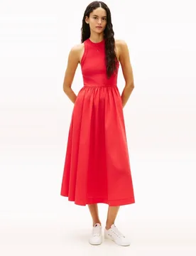 Vestido de mujer largo slim fit con falda popelín - Tommy Jeans - FashionsVida