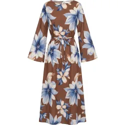 Vestido largo de flores con cuello redondo y tiras atrás