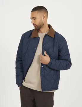 Quilted Coach Mens Jacket with Cord Collar - - Size: L - Brave soul - FashionsVida