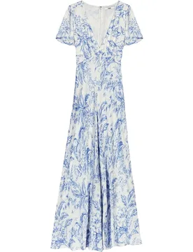 Vestido largo fluido floral con escote pico - Maje - FashionsVida