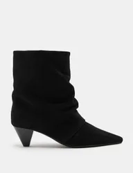 Suede Slouchy Cone Heel Pointed Ankle Boots Black female