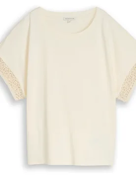 Camiseta de mujer con manga corta, cuello redondo y detalle calado - Tom Tailor - FashionsVida
