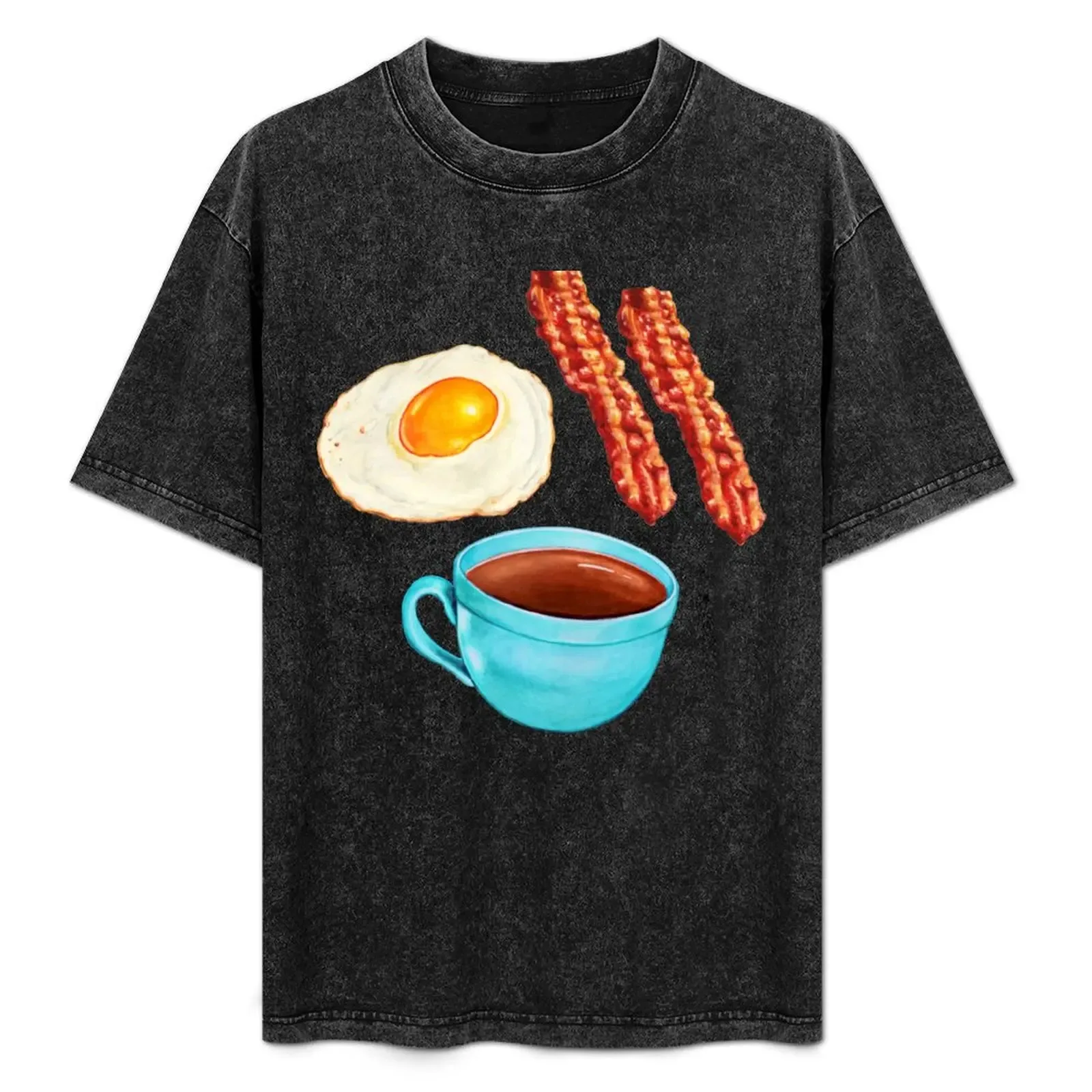 Coffee Bacon & Eggs Pattern - Blue Check T-Shirt Plus Size Workout Short Sleeve Top - Aliexpress - FashionsVida