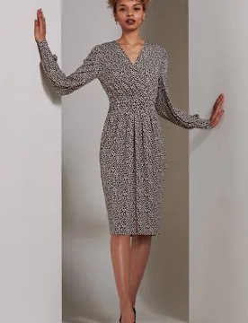 Women's Gwen Print Long Sleeve Pegged Dress in Light Brown Size: 10 - Light Brown - Size: 10 - Jolie Moi - FashionsVida