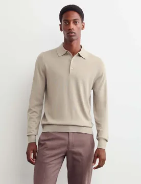Merino Wool Rich with Silk Polo Shirt Neutral male - Jaeger - FashionsVida