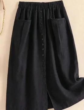 Falda negra de primavera con botones frontales de unicolor, casual para vacaciones de verano de mujer M - Shein - FashionsVida