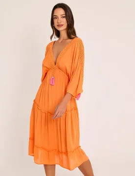 Vestido de playa de mujer, boho chic largo escote en V, colección bikini bay - Selmark - FashionsVida