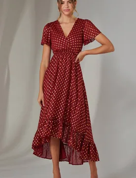 Women's Chiffon Short Sleeve Midaxi Dress in Burgundy Size: 12 - Burgundy - Size: 12 - Jolie Moi - FashionsVida